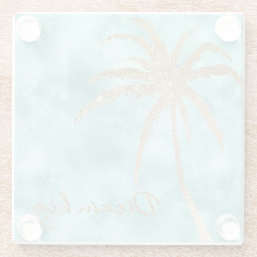 Mini Aqua Goldpalme Glitzer Glasuntersetzer (Rückseite)