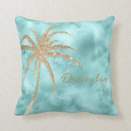 Mini Aqua Goldpalme Glitzer Kissen