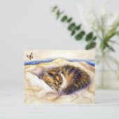 Mini Art Calico Cat Schlafen Postkarte (Stehend Vorderseite)