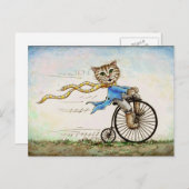Mini Art Cat Bicycle AltModisch Postkarte (Vorne/Hinten)