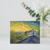 Mini Art Cat Fantasy Yellow Sky Fausea Stars Postkarte (Stehend Vorderseite)