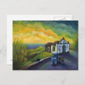 Mini Art Cat Fantasy Yellow Sky Fausea Stars Postkarte (Vorne/Hinten)