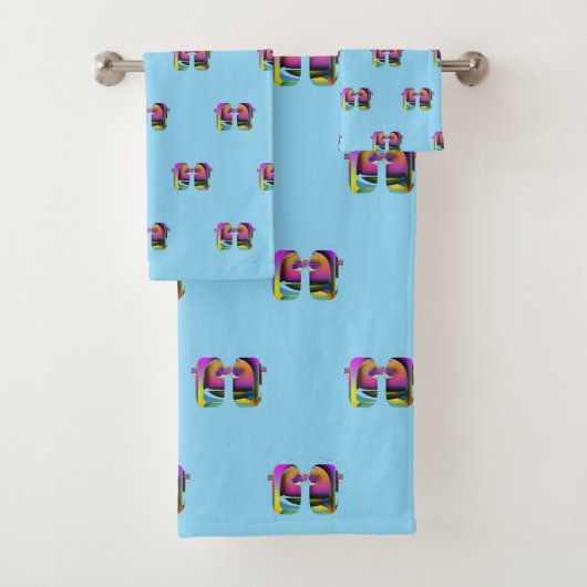 Mini Art Deco reflektierte Brille Design Hellblau Badhandtuch Set (Insitu)