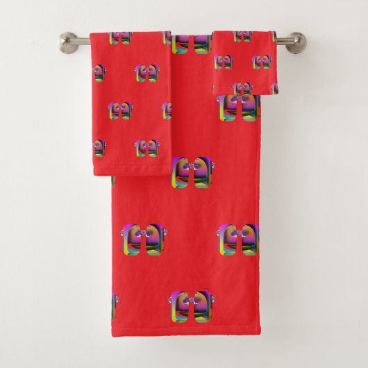 Mini Art Deco reflektierte Brille Design Rot Badhandtuch Set (Insitu)