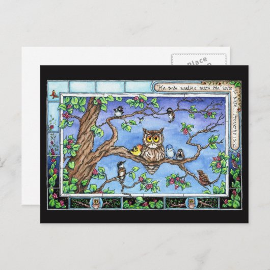 Mini Art Owl Birds Baum Zitat Postkarte (Vorne/Hinten)