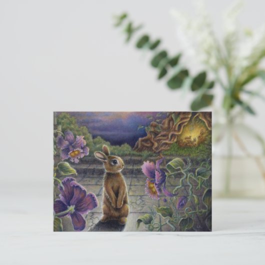 Mini Art Rabbit Dreams Fantasy Postcard Postkarte (Stehend Vorderseite)