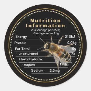 Mini AU Honey Nutrition Information Bee 350g Runder Aufkleber