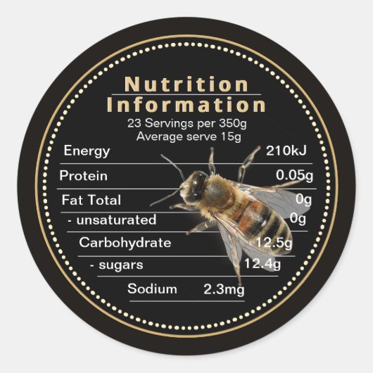 Mini AU Honey Nutrition Information Bee 350g Runder Aufkleber (Vorderseite)