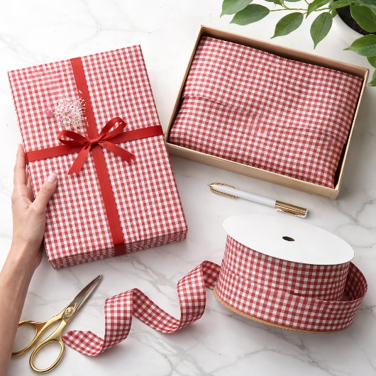 Mini-Aurora-Rot-Gingham-Karomuster Satinband