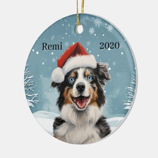 Mini Aussie 2 Keramik Ornament (Links)