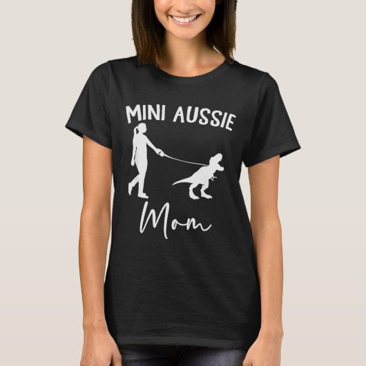 Mini Aussie Mom Australian Shepherd Dog Dinosaur W T-Shirt (Vorderseite)