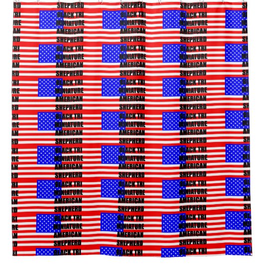 Mini-aussie Namensflagge schwarz tri Duschvorhang (Vorderseite)