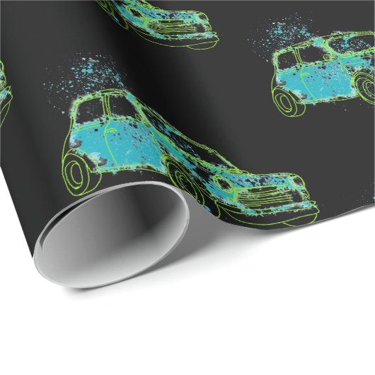 Mini Auto Matsch Lime Geschenkpapier (Rolleneckpunkt)