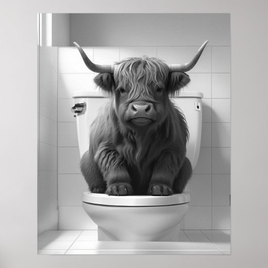 Mini Baby Highland Kuh auf Toilette Badezimmer Poster (Vorne)