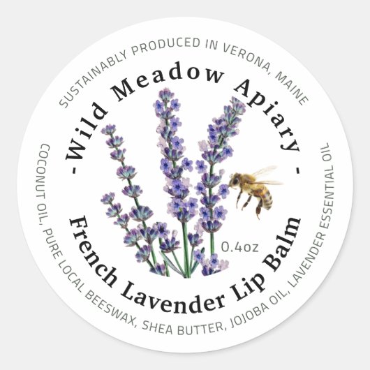 Mini BeesWachs Lip Balm Container Lid Label Lavend Runder Aufkleber (Vorderseite)