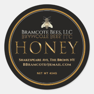 Mini Black and Gold Honey Lid Label Vintage Biene Runder Aufkleber
