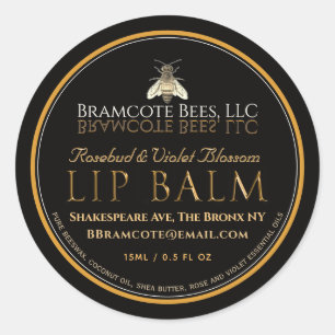 Mini Black and Gold Lip Balm Lid Label Vintage Bie Runder Aufkleber