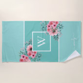 Mini Blue Monogram Watercolor Blume Strandtuch (Vorderseite)