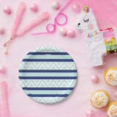 Mini Blue & Navy Stripes Zickzack Muster Pappteller (Party)