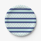 Mini Blue & Navy Stripes Zickzack Muster Pappteller (Vorderseite)
