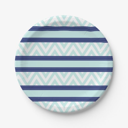 Mini Blue & Navy Stripes Zickzack Muster Pappteller (Vorderseite)