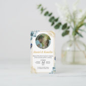 Mini Blue Rustic Floral Wedite mit Foto Visitenkarte (Stehend Vorderseite)