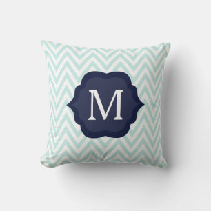 Mini Blue & White Zickzack Navy Monogram Design Kissen