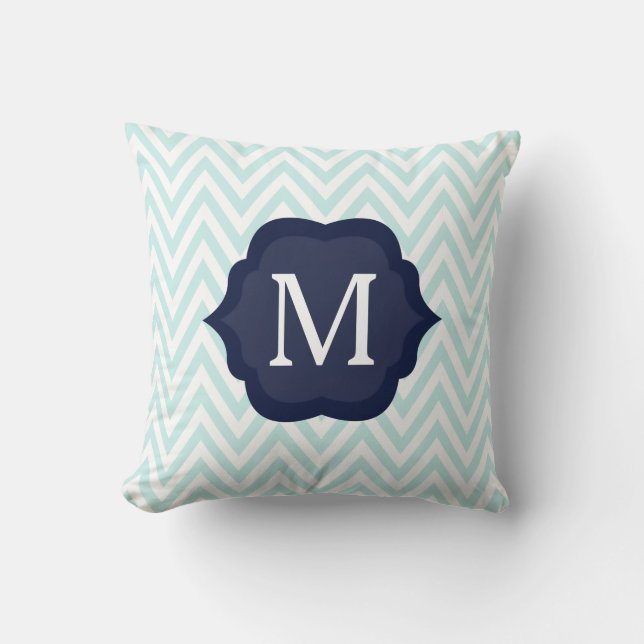 Mini Blue & White Zickzack Navy Monogram Design Kissen (Vorderseite)