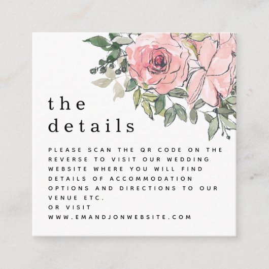 MINI Blush Florals QR Code Wedding Details Begleitkarte (Vorderseite)