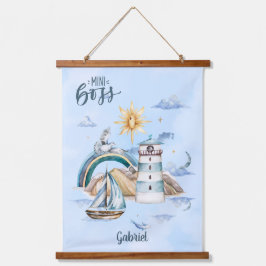 Mini-Boss-Schiff im Ozean individuell anpassbar Wandteppich Mit Holzrahmen