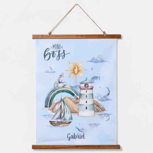 Mini-Boss-Schiff im Ozean individuell anpassbar Wandteppich Mit Holzrahmen (Vorderseite)