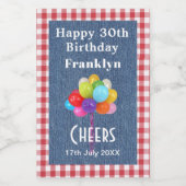 Mini Bottles Happy Birthday Gingham and Blue Denim Weinetikett (Einzelnes Label)