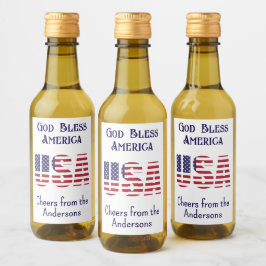 Mini Bottles USA Flag 4. Juli Red White Blue Weinetikett