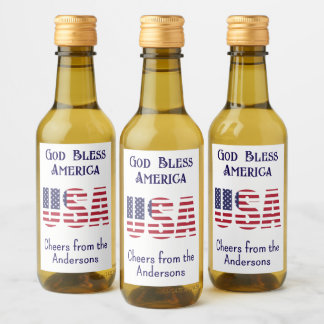 Mini Bottles USA Flag 4. Juli Red White Blue Weinetikett