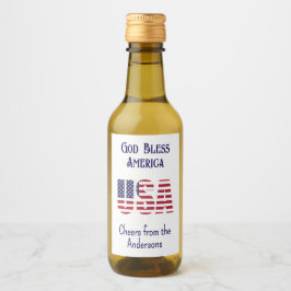 Mini Bottles USA Flag 4. Juli Red White Blue Weinetikett