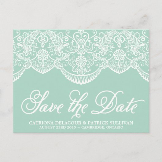 Mini Brocade Lace Save the Date Postkarte (Vorderseite)