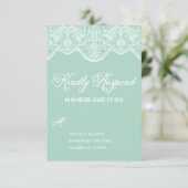 Mini Brocade Lace Wedding RSVP Card Karte (Stehend Vorderseite)