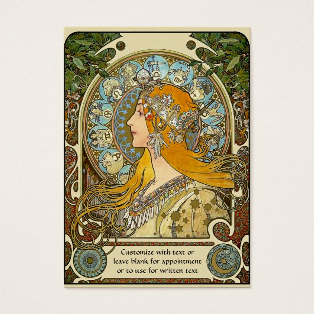 Mini Calendar Pocket Card mit Mucha Zodiac Design (Vorderseite)
