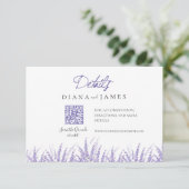 Mini Calligrafy Details Qr Code Lavender Wedding Begleitkarte (Stehend Vorderseite)