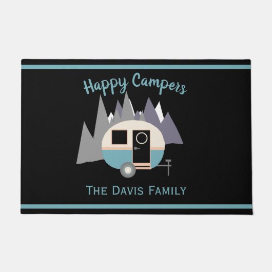 Mini Camper Trailer Blue auf der schwarzen Seite Fußmatte (Vorderseite)