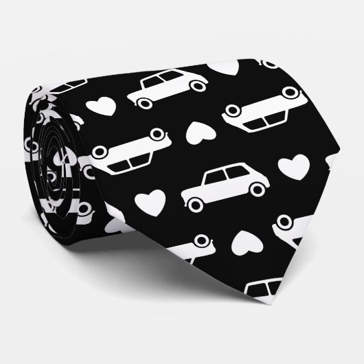 Mini Car Hearts Black Krawatte (Gerollt)