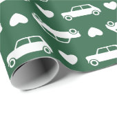 Mini Car Hearts Green Geschenkpapier (Rolleneckpunkt)