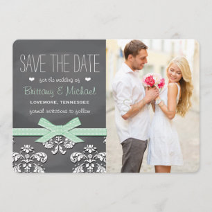 Mini Chalkboard Spitze and Bow Save the Date Card