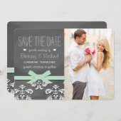 Mini Chalkboard Spitze and Bow Save the Date Card (Vorne/Hinten)