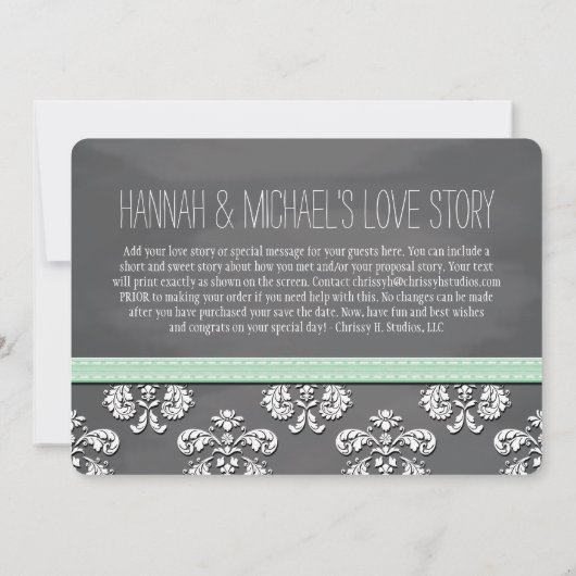 Mini Chalkboard Spitze and Bow Save the Date Card (Rückseite)