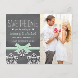Mini Chalkboard Spitze Bow Save the Date Postkarte