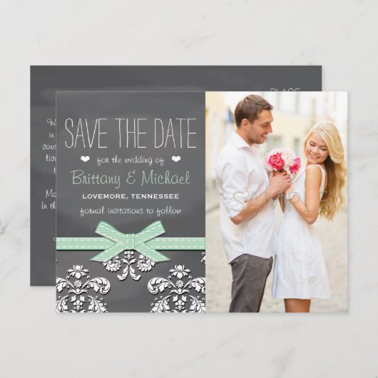 Mini Chalkboard Spitze Bow Save the Date Postkarte (Vorne/Hinten)