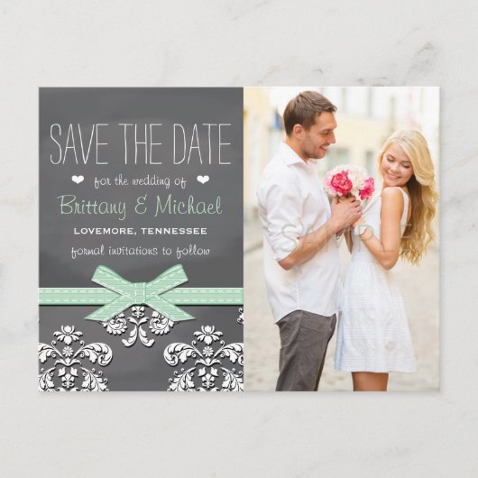 Mini Chalkboard Spitze Bow Save the Date Postkarte (Vorderseite)