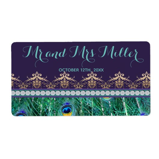 Mini Champagner Flasche Etikett Pfau Hochzeit (Vorne)