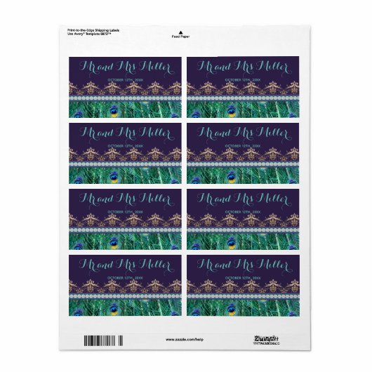 Mini Champagner Flasche Etikett Pfau Hochzeit (Vorne)